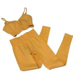 Bo + Tee Yellow Ribbed Bralette and Leggings Set